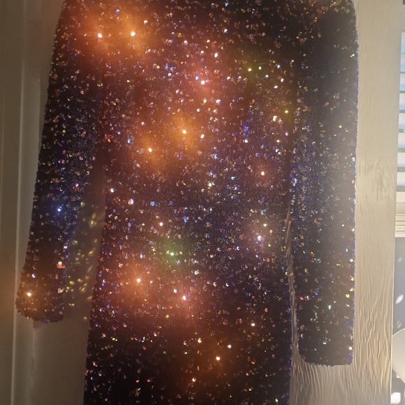 HELSI Milena Elegant Black Sequin Long Sleeve Dress XS Designer Neiman Marcus - Picture 6 of 16
